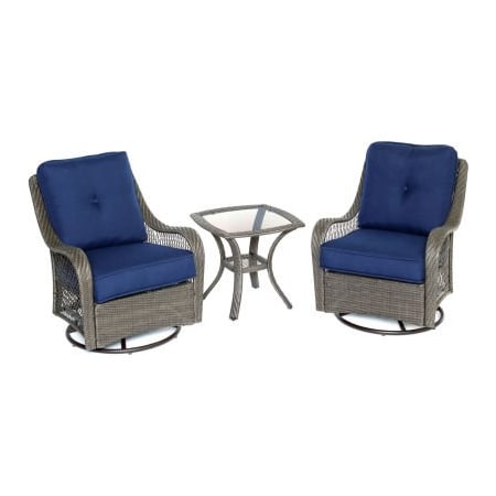 Almo Fulfillment Services Hanover Orleans 3 Piece Swivel Rocking Chat Set, Navy Blue/Gray ORLEANS3PCSW-G-NVY